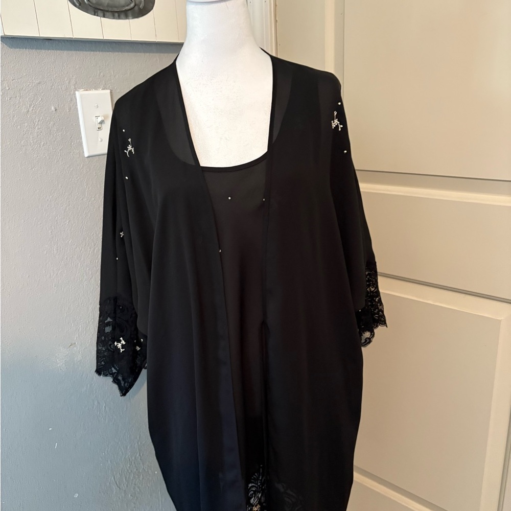 Victoria's Secret Vintage Black Sheer Lace Robe Set
